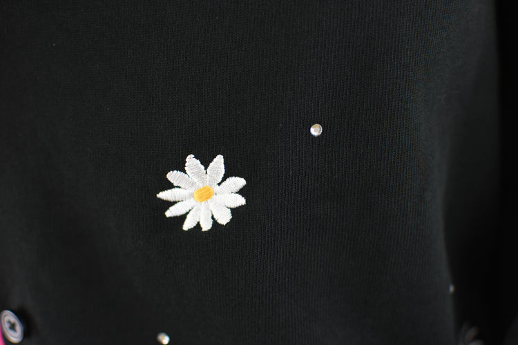 90s Black Daisy Cardigan Women's Extra Small