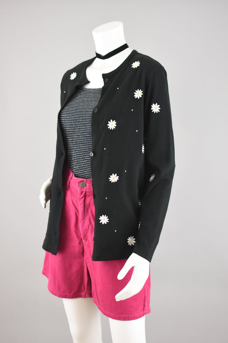 90s Black Daisy Cardigan Women's Extra Small