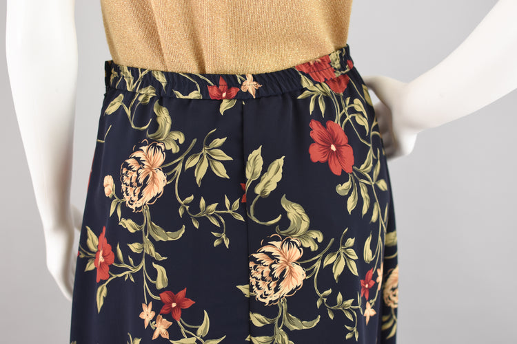 90s Dark Floral Flowy Midi Skirt, Women's Small, 28" Waist