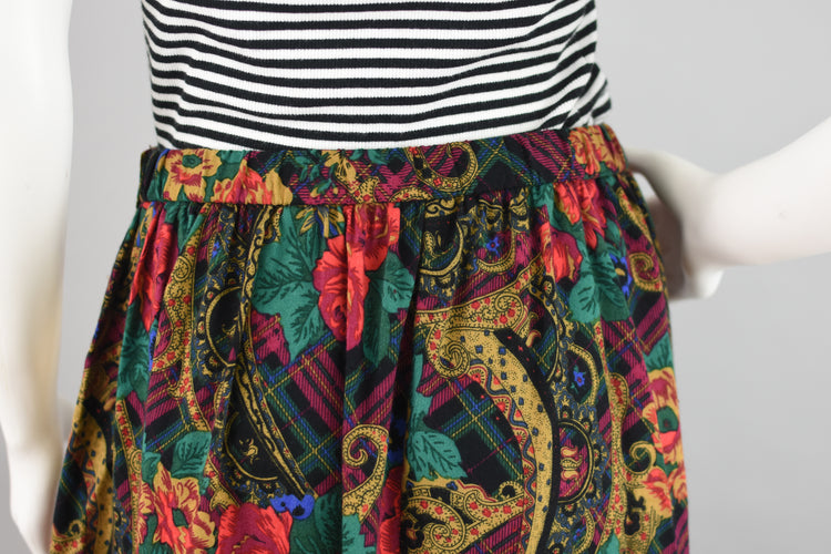 80s High Waist Pleated Dark Floral Midi Skirt Women's 36 - 38" Waist