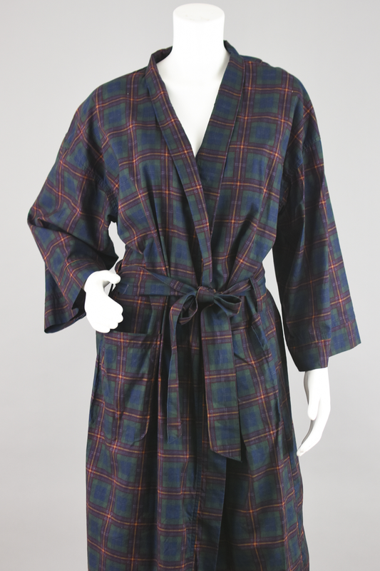 Vintage Saddlebred Blue & Red Plaid House Robe with Tied Waist, Men's One Size