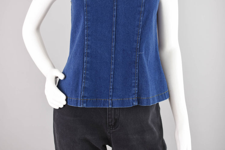 90s Denim Fitted Cropped Tank Top