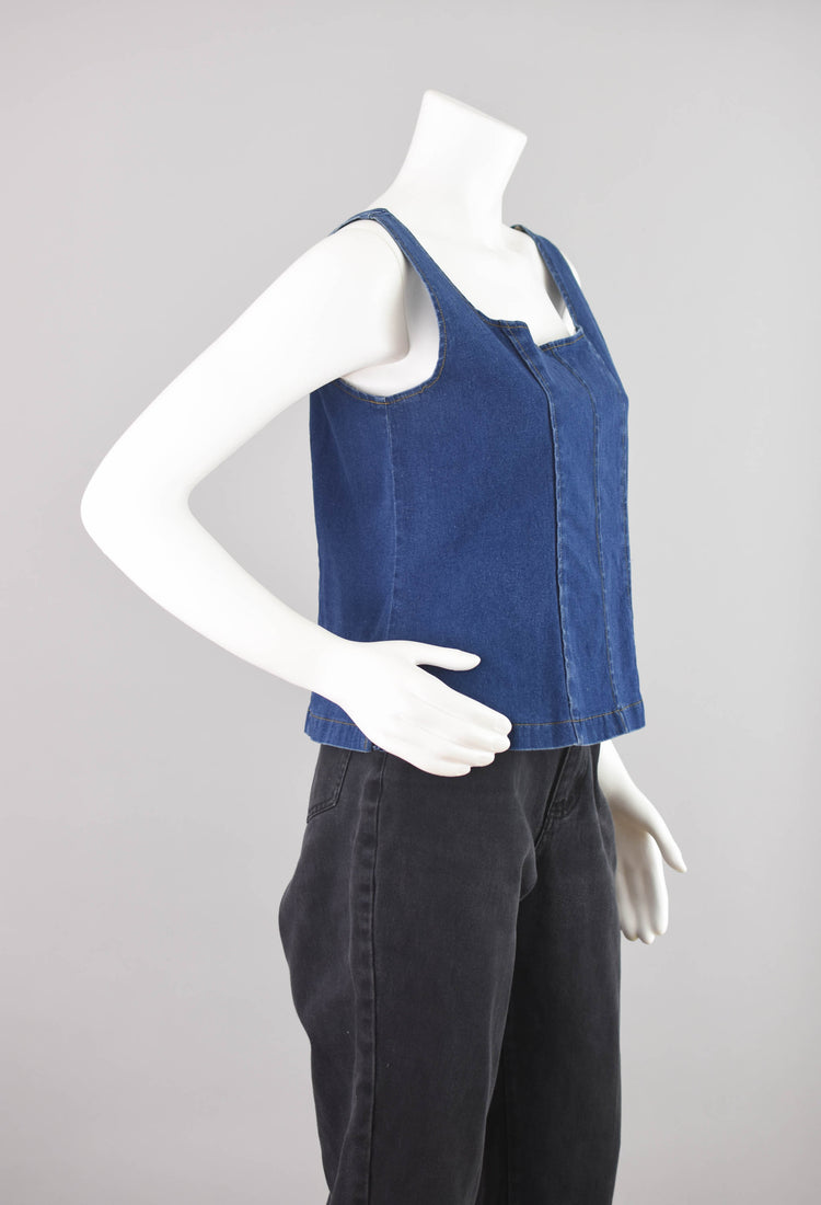 90s Denim Fitted Cropped Tank Top