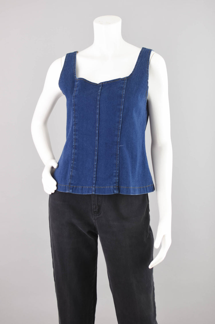 90s Denim Fitted Cropped Tank Top