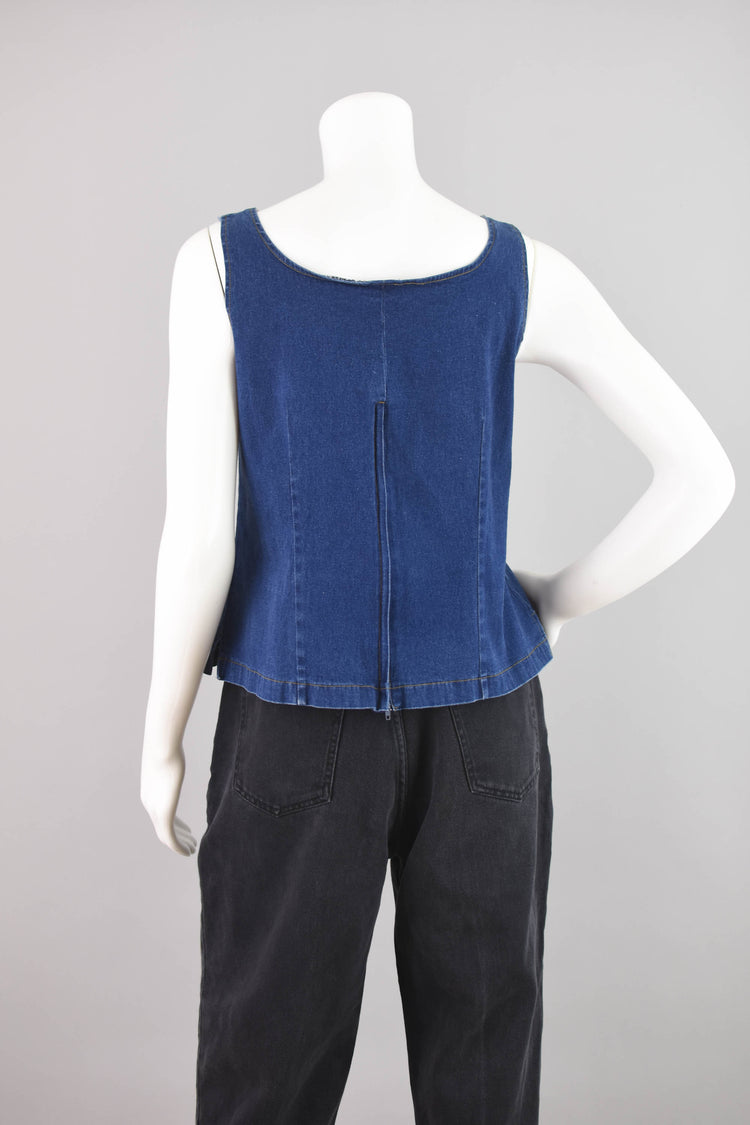 90s Denim Fitted Cropped Tank Top