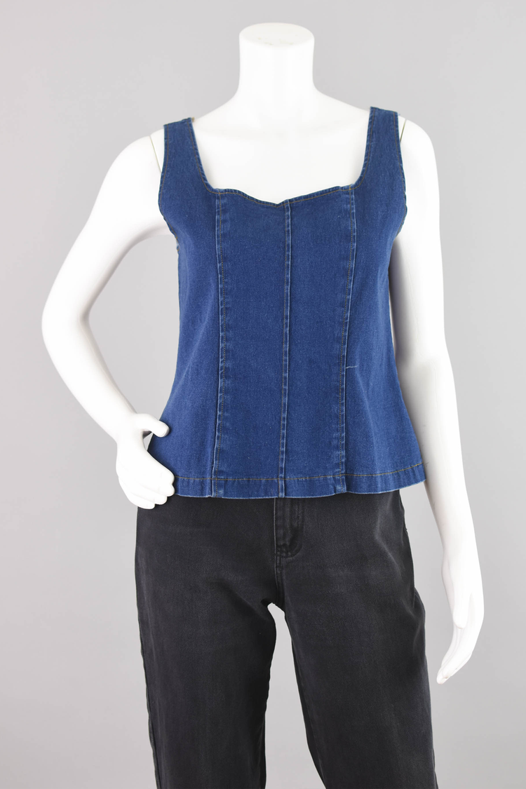 90s Denim Fitted Cropped Tank Top