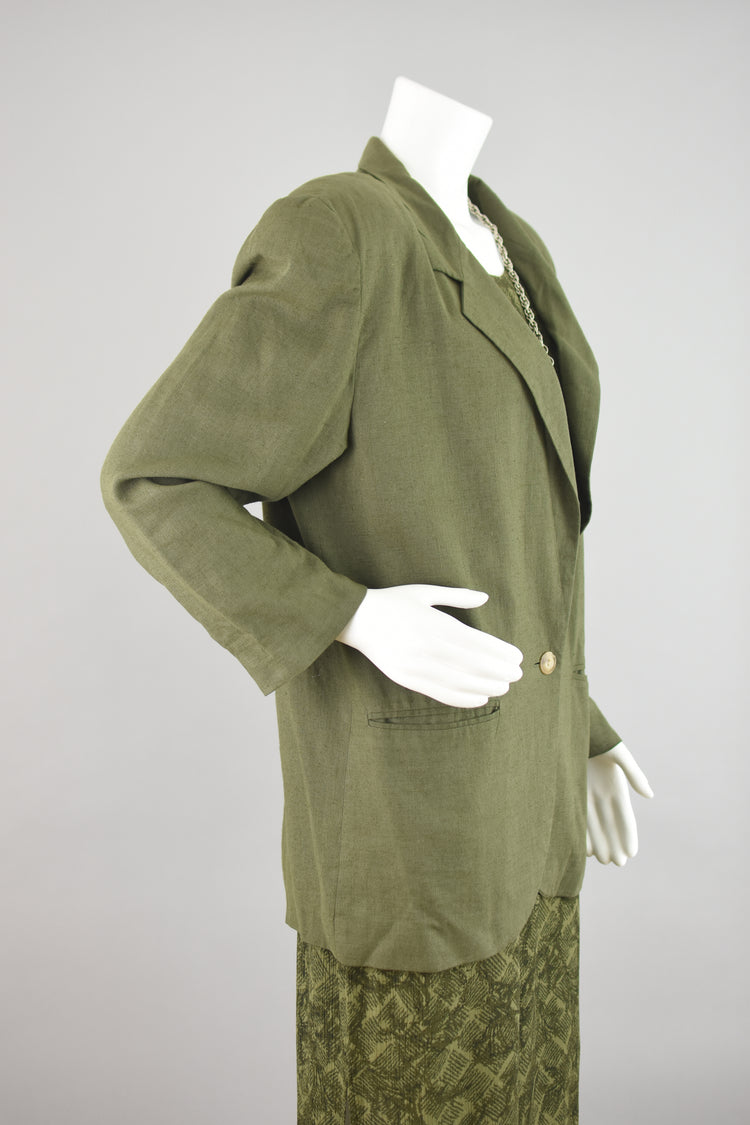 90s Express Green Linen Blazer Women's Medium