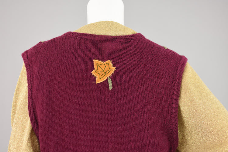 90s Burgundy Fall Leaf Sweater Vest Women's Medium - Large