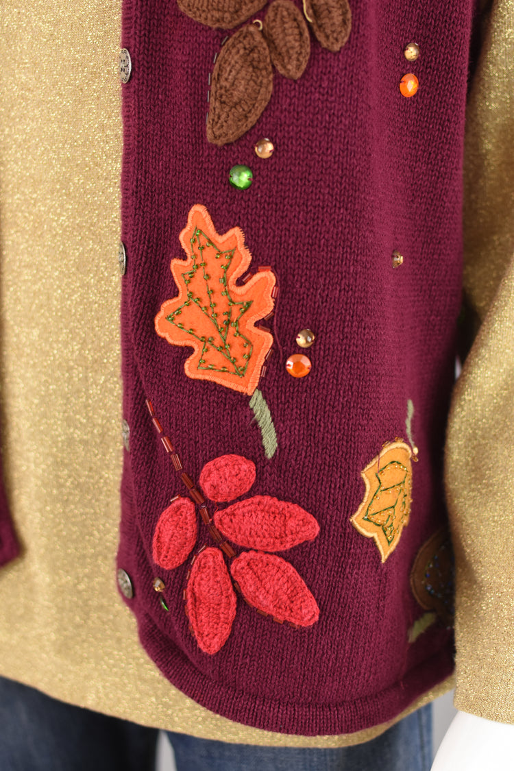 90s Burgundy Fall Leaf Sweater Vest Women's Medium - Large