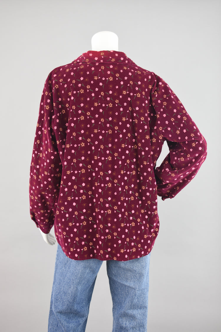 90s Pink Floral Corduroy Shirt, Women's Extra Large