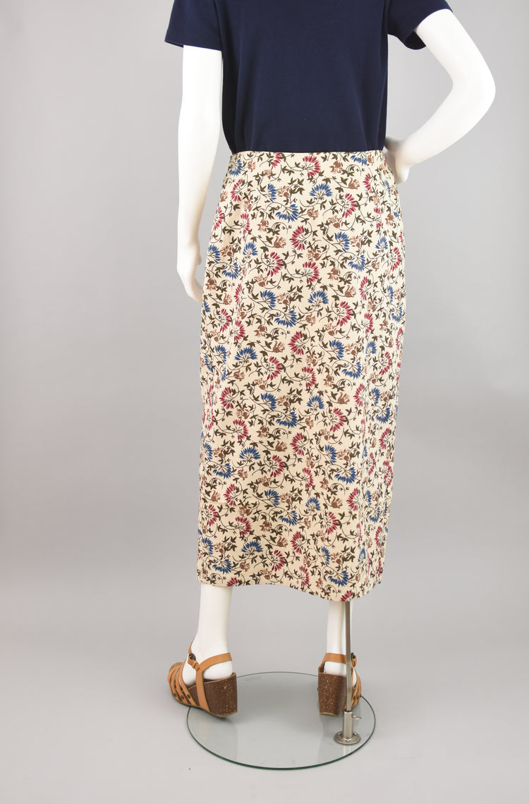 90s Floral Denim Wrap Midi Skirt, Juniors Size 15, 31" Waistline