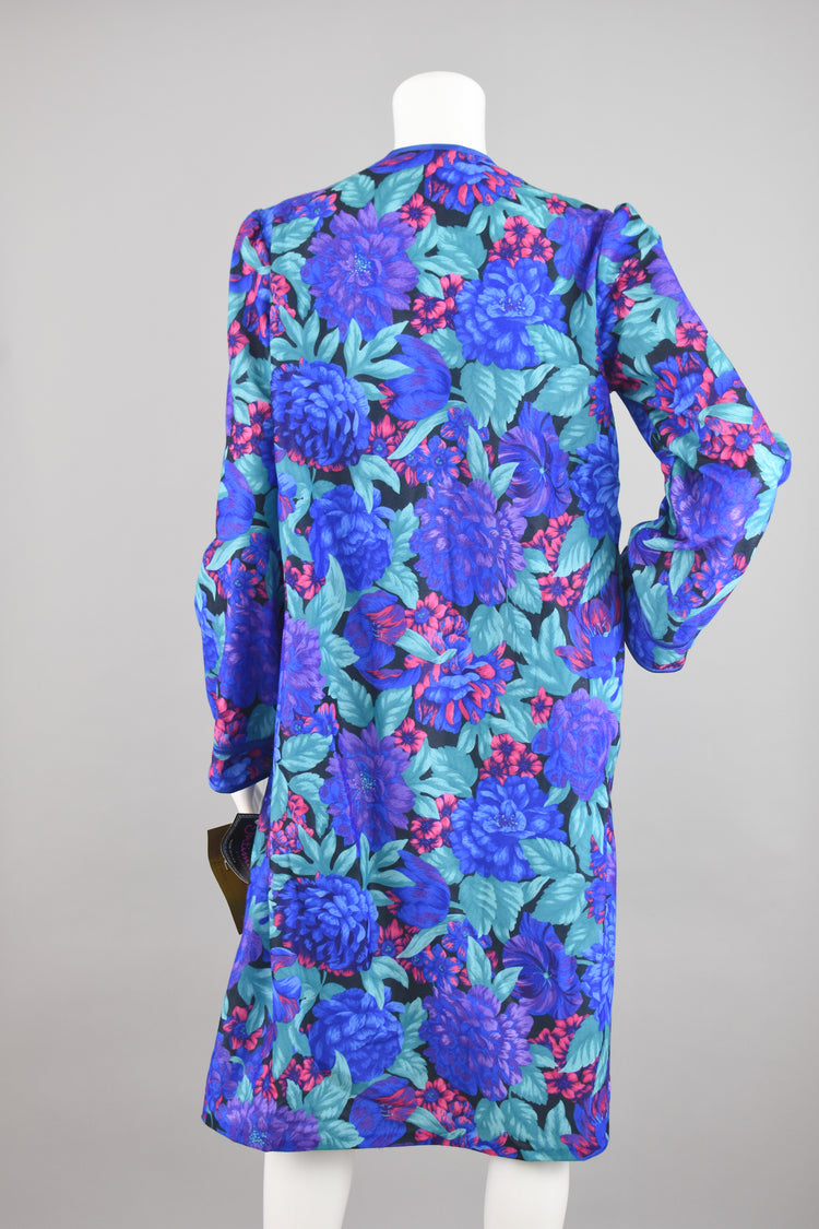 Vintage Deadstock 80s Blue Floral Button Down Housecoat, Women's Medium