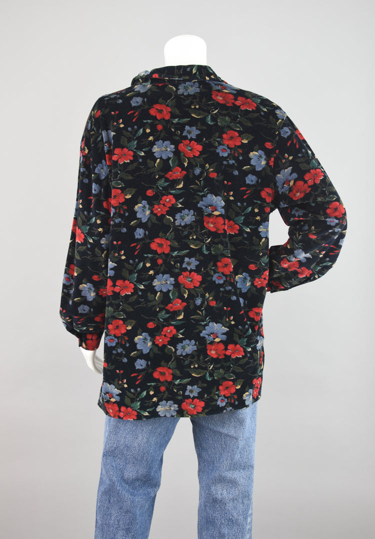 90s Dark Floral Long Sleeve Button Down Shirt Women's Large