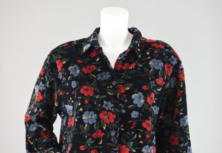 90s Dark Floral Long Sleeve Button Down Shirt Women's Large