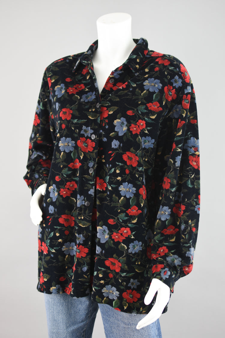 90s Dark Floral Long Sleeve Button Down Shirt Women's Large