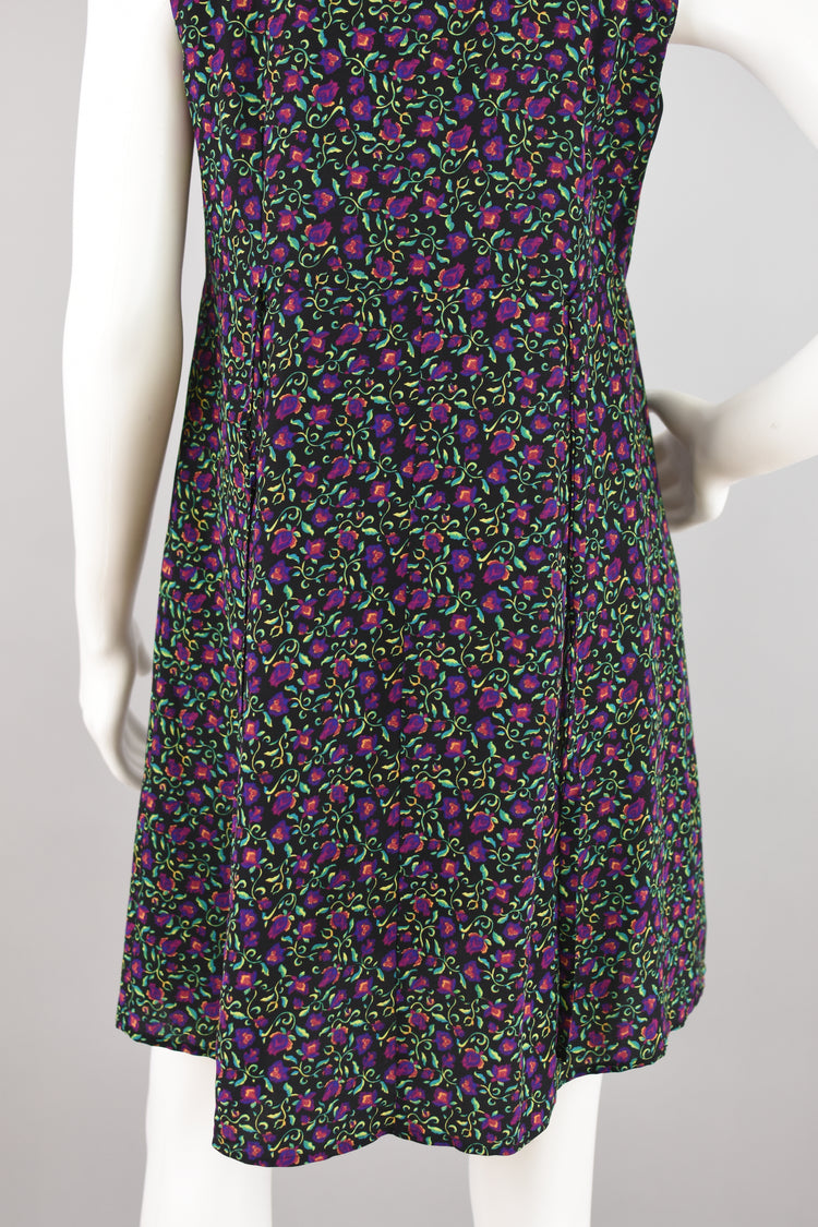 90s Floral Tie Back Silk Mini Dress, Women Size 6