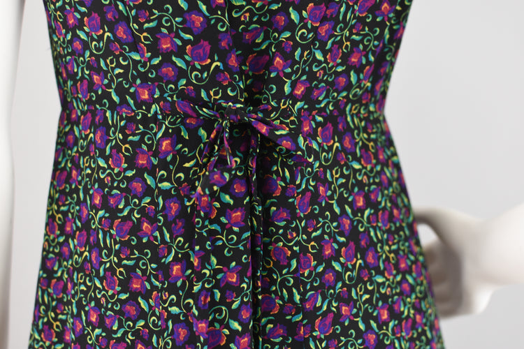 90s Floral Tie Back Silk Mini Dress, Women Size 6