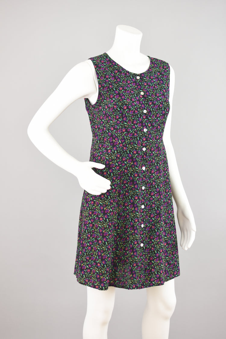 90s Floral Tie Back Silk Mini Dress, Women Size 6