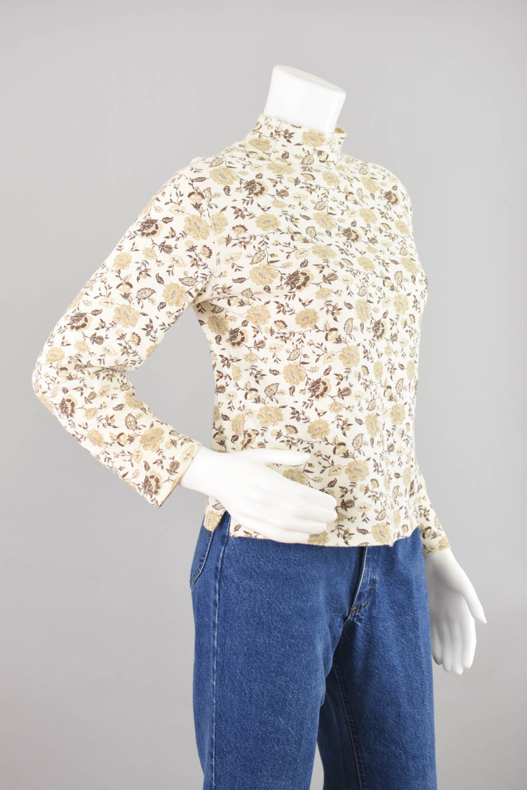 90s Floral Mockneck Long Sleeve Shirt, Women's Small