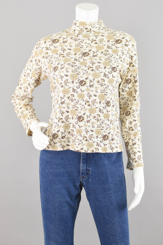 90s Floral Mockneck Long Sleeve Shirt, Women's Small