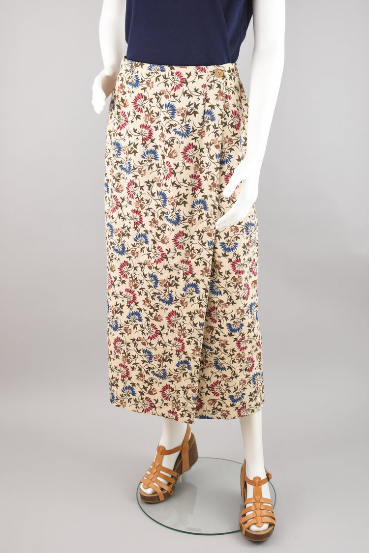 90s Floral Denim Wrap Midi Skirt, Juniors Size 15, 31" Waistline