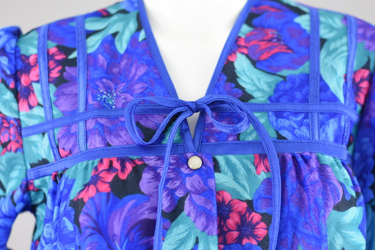 Vintage Deadstock 80s Blue Floral Button Down Housecoat, Women's Medium