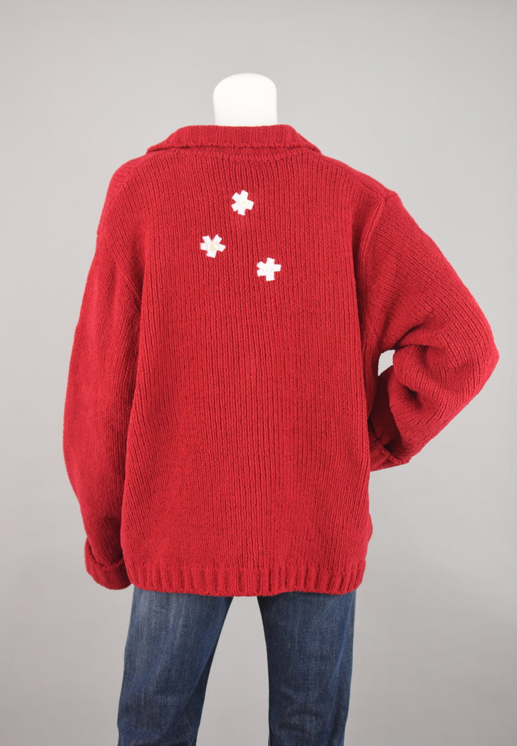 Vintage 90s Fuzzy Red Snowmen Cardigan, Women's Extra Large