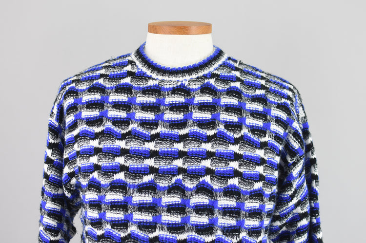 Vintage Woven Textured Blue & Black Sweater, Men's Medium