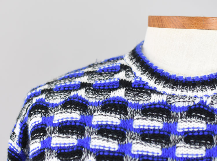 Vintage Woven Textured Blue & Black Sweater, Men's Medium