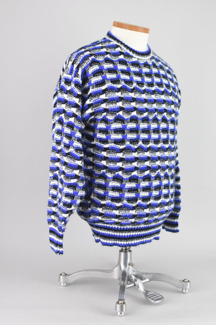 Vintage Woven Textured Blue & Black Sweater, Men's Medium