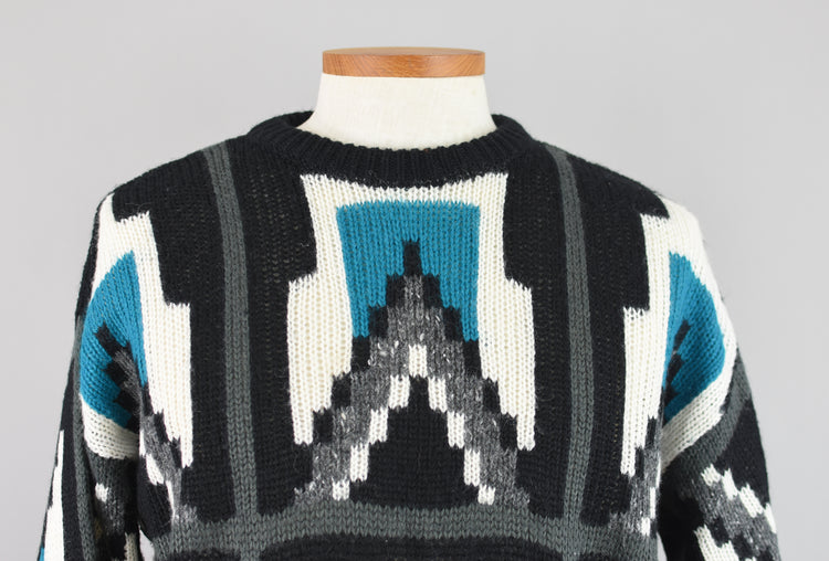 80s Esprit Sport Geometric Wool Sweater Men's Small