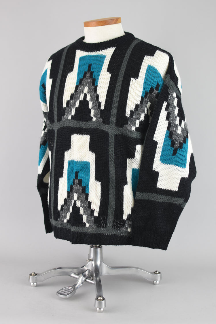 80s Esprit Sport Geometric Wool Sweater Men's Small