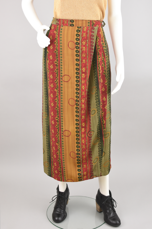 90s Colorful Geometric Print Long Wrap Skirt, Women's Vintage Plus Size 16, 34" Waist