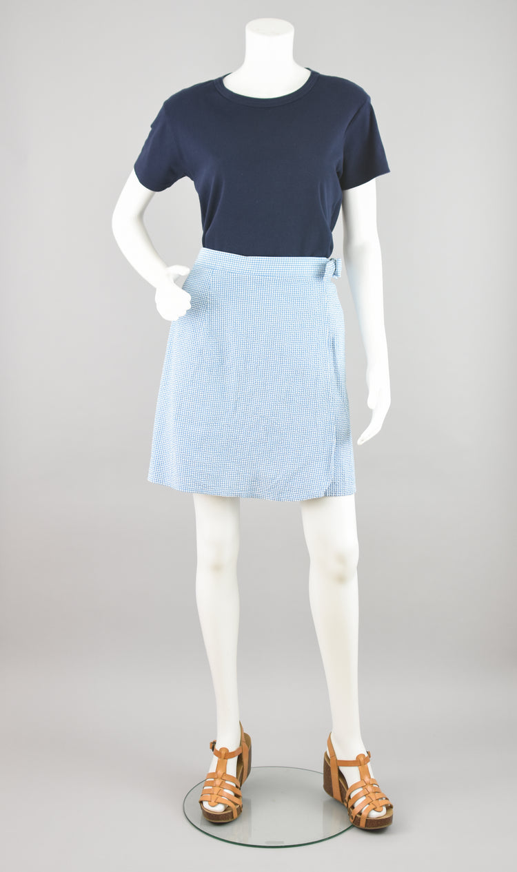 90s Blue Gingham Seersucker Skorts, Women's 30 - 32" Waist