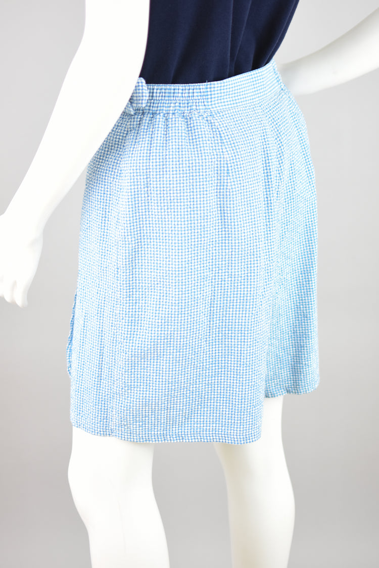 90s Blue Gingham Seersucker Skorts, Women's 30 - 32" Waist