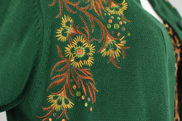 Vintage Bob Mackie Wearable Art Green Cardigan Women's Large