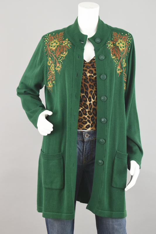 Vintage Bob Mackie Wearable Art Green Cardigan Women's Large