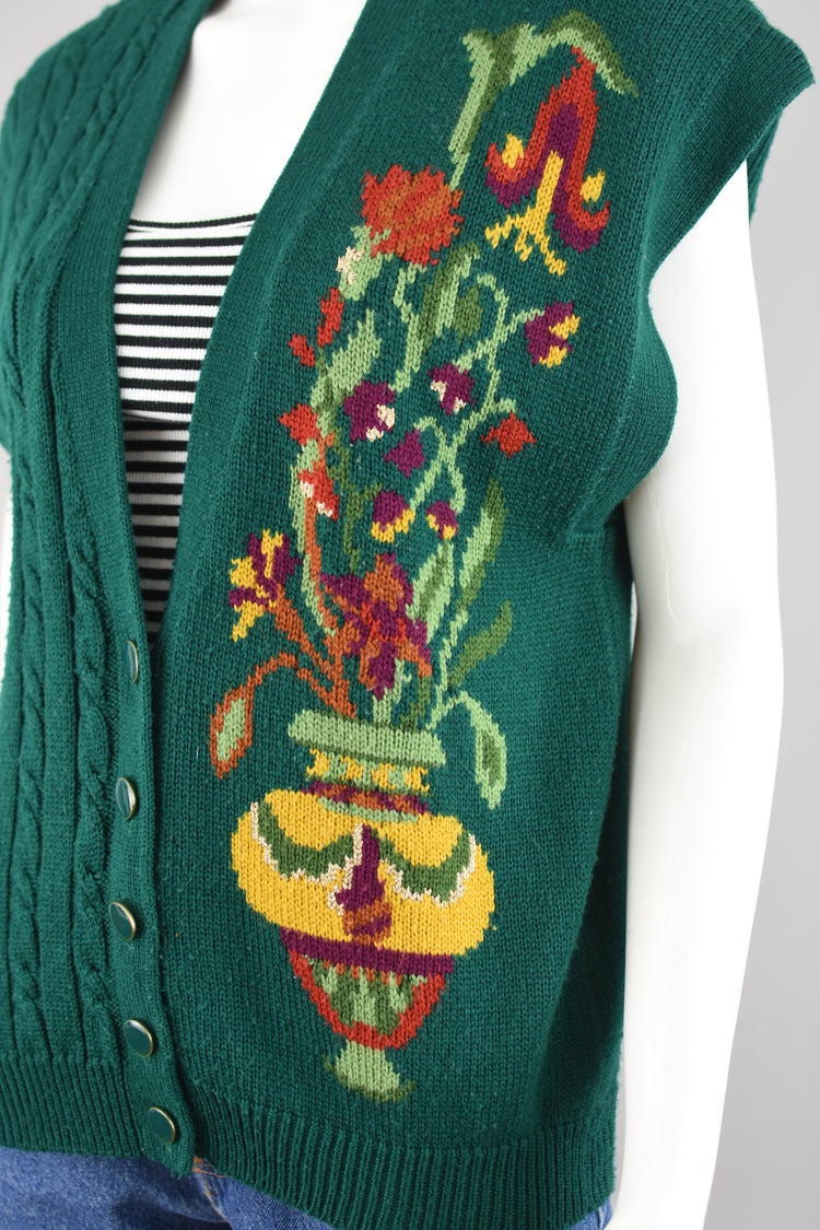 Vintage Green Cable Knit Sweater Vest, Women's Small