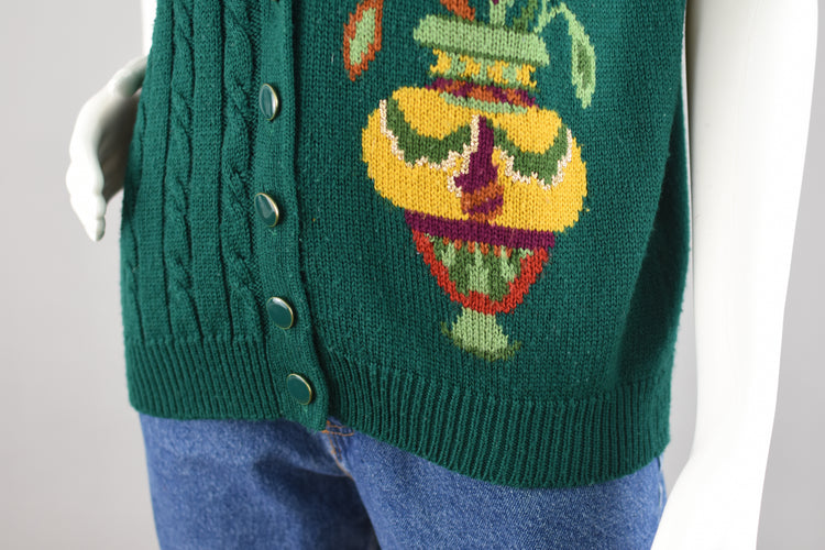 Vintage Green Cable Knit Sweater Vest, Women's Small