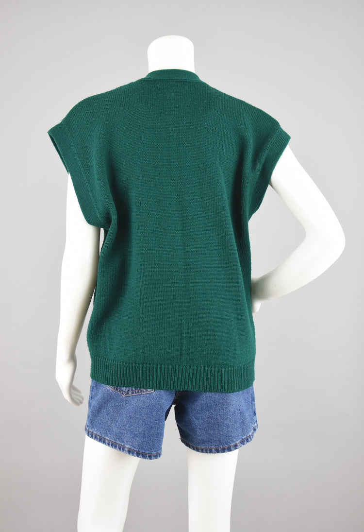 Vintage Green Cable Knit Sweater Vest, Women's Small