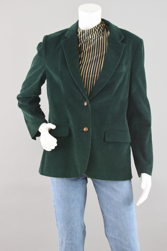 80s Vintage Dark Green Corduroy Blazer Women's Small - Medium