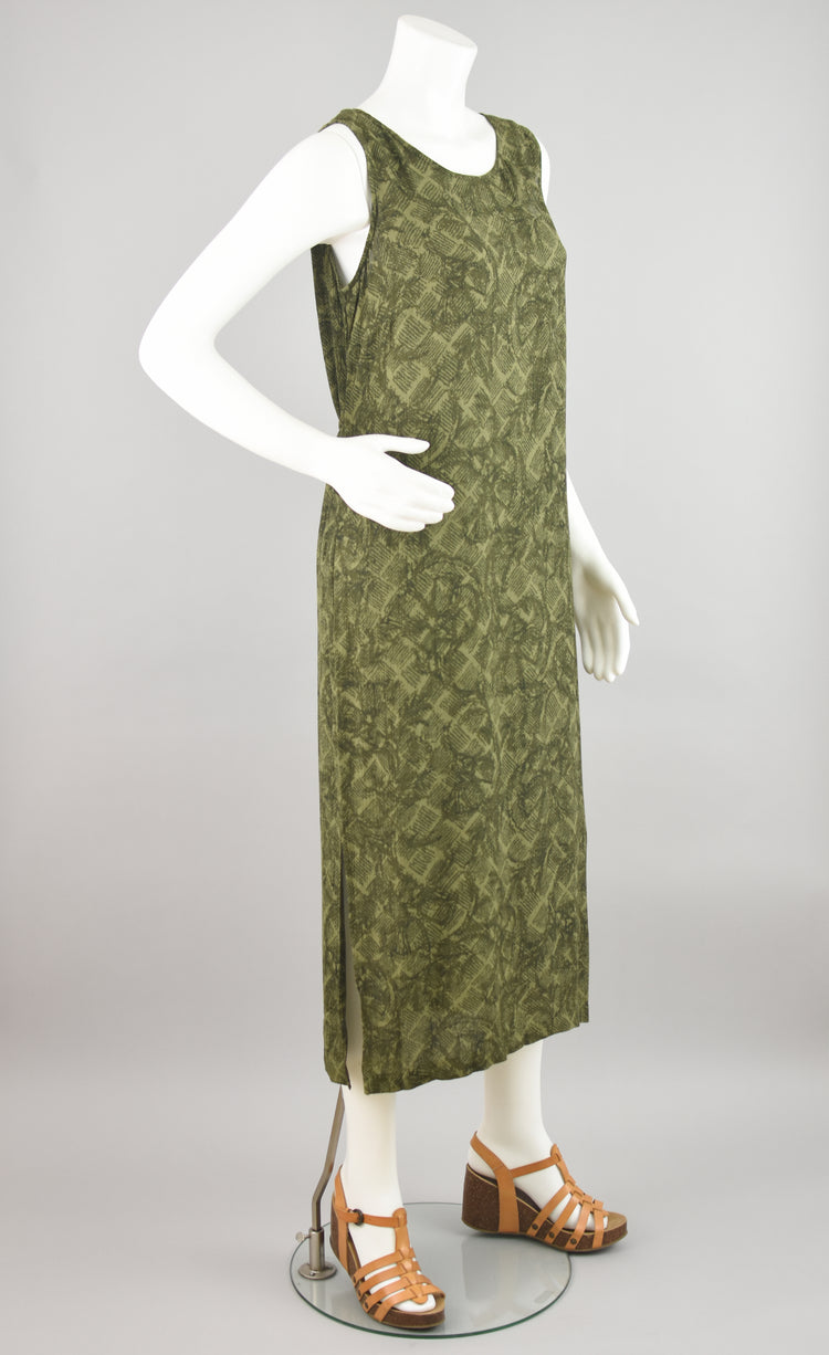 Y2K Sleeveless Green Midi Dress, Women's Petite Medium