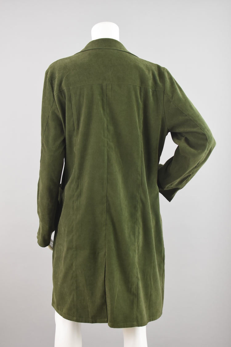 90s Faux Ultra Suede Green Duster Jacket, Women's Large