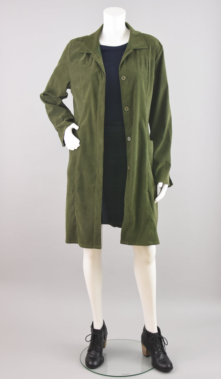 90s Faux Ultra Suede Green Duster Jacket, Women's Large