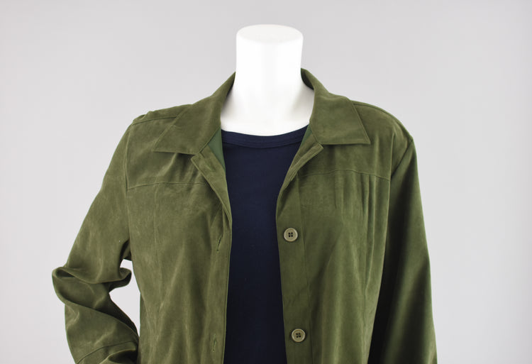 90s Faux Ultra Suede Green Duster Jacket, Women's Large