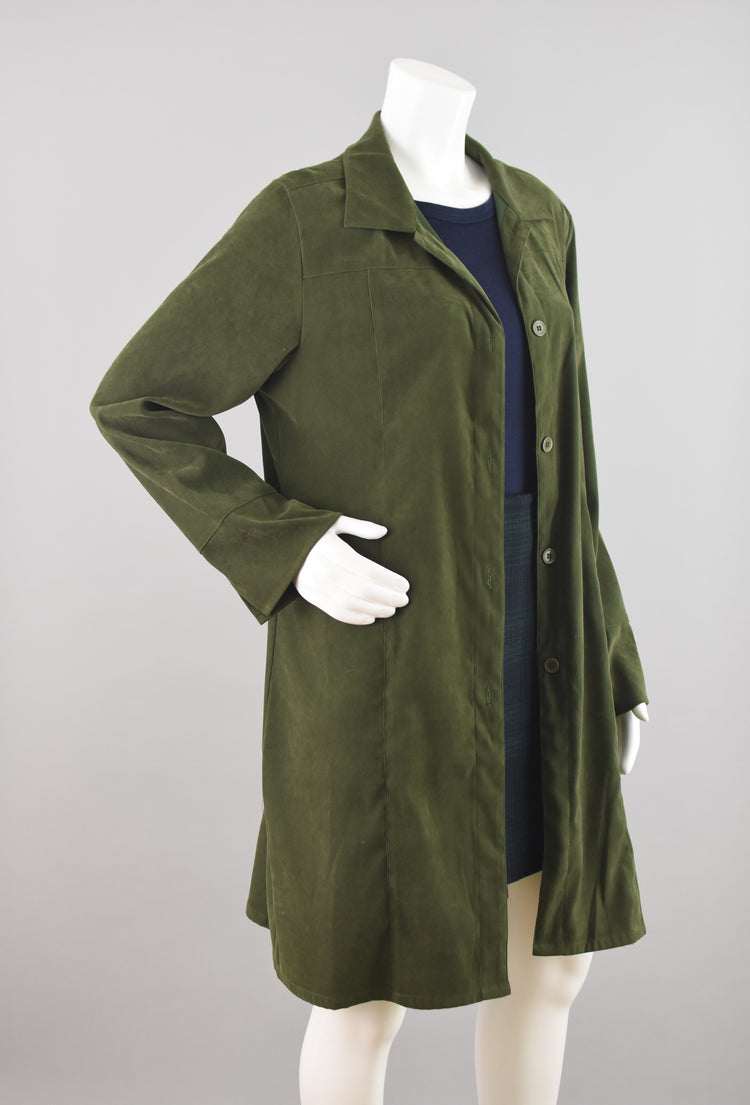 90s Faux Ultra Suede Green Duster Jacket, Women's Large