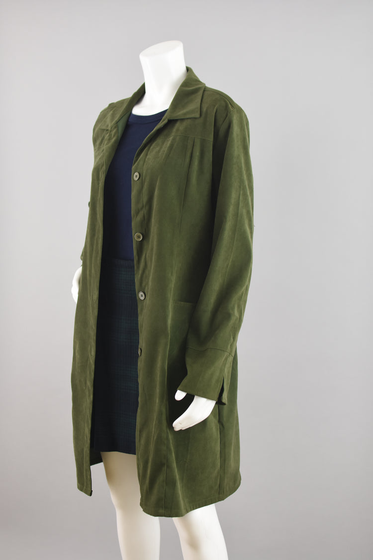 90s Faux Ultra Suede Green Duster Jacket, Women's Large