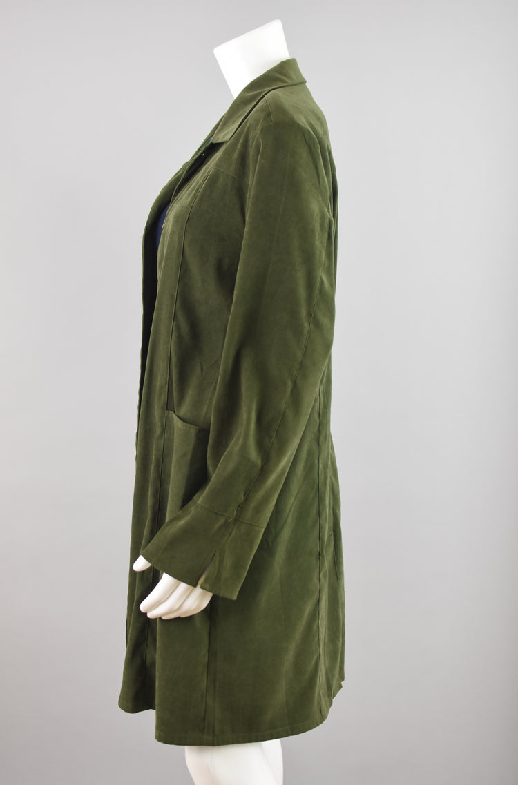 90s Faux Ultra Suede Green Duster Jacket, Women's Large