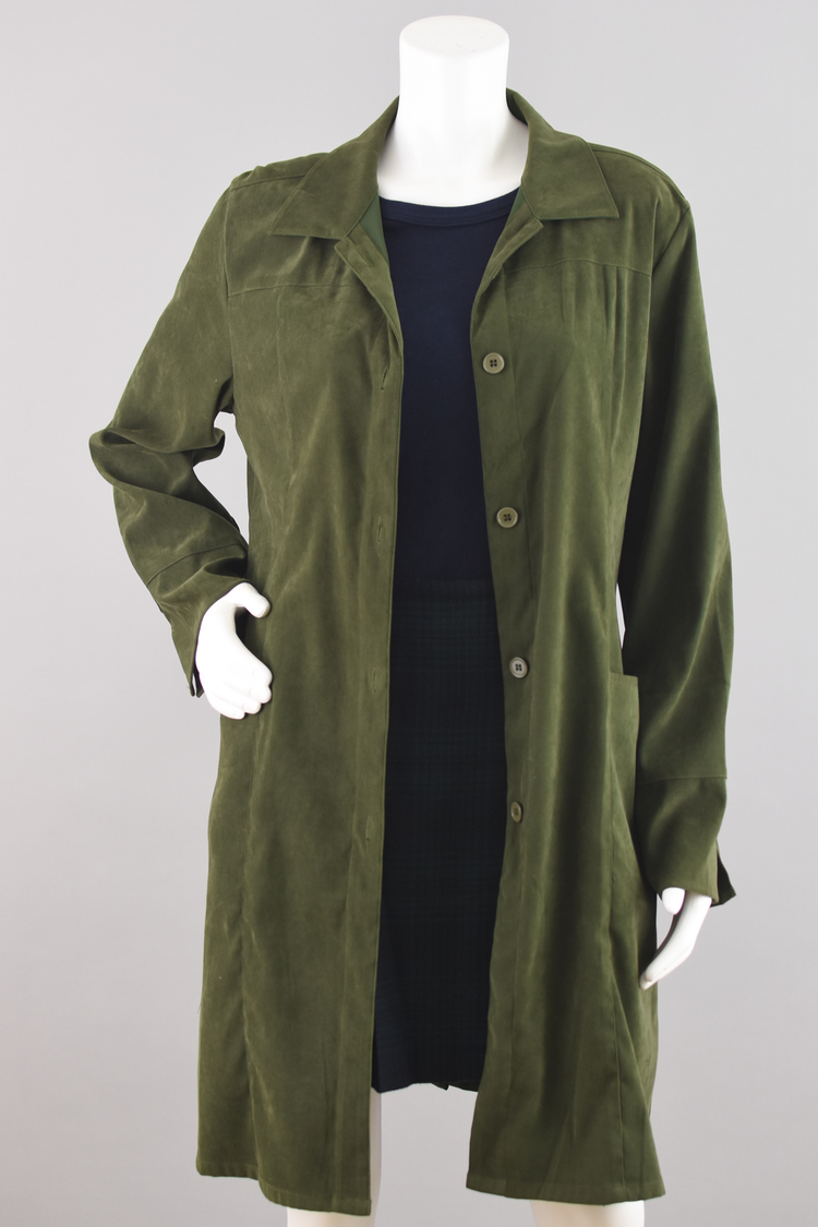 90s Faux Ultra Suede Green Duster Jacket, Women's Large