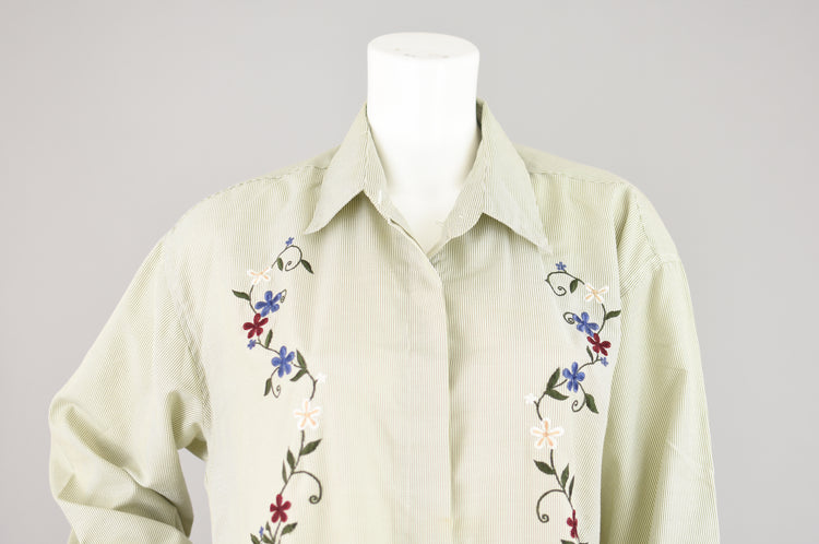 Vintage Embroidered Flowers Button Down Shirt Women's Extra Large